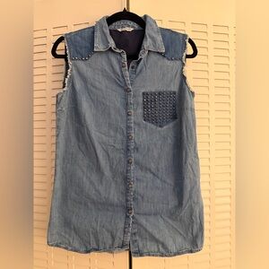Mavi Studded Sleeveless Denim Button-Up Shirt – Size S
